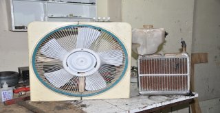 (Özel) Sıcaktan Bunaldı, Otomobil Radyatörüyle Vantilatörü Birleştirerek Klima Yaptı