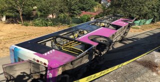 Sarıyerde Toplu Taşıma Otobüsü 5 Metre Yükseklikteki Bariyeri Aşarak Aşağıya Uçtu