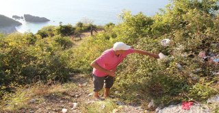(Özel) Tatil İçin Geldiği Köyünde Tatilcilerin Bıraktığı Çöpleri Topluyor