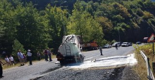 Karabükte Yakıt Dolu Tanker Takla Attı, Litrelerce Yakıt Yola Döküldü