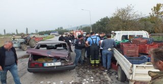 İki Araç Çarpıştı, Kara Yolu Zeytin Tarlasına Döndü