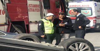 (Özel) Beyoğlunda Sürücü Takla Atan Otomobilden Burnu Bile Kanamadan Çıktı