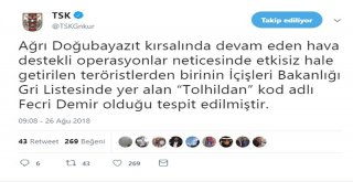 Tsk: Gri Listede Yer Alan Terörist Öldürüldü