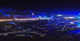 Seyir Halindeki Tır, Yol Kenarındaki Tıra Çarptı, Ortalık Savaş Alanına Döndü