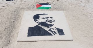 Filistinli Gazi, Cumhurbaşkanı Erdoğanın Resmini Gazze Sahiline Çizdi