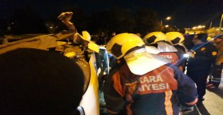 Devrilen Otomobilden Burnu Bile Kanamadan Çıktı
