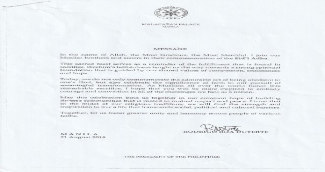 Duterte Kurban Bayramını Kutladı