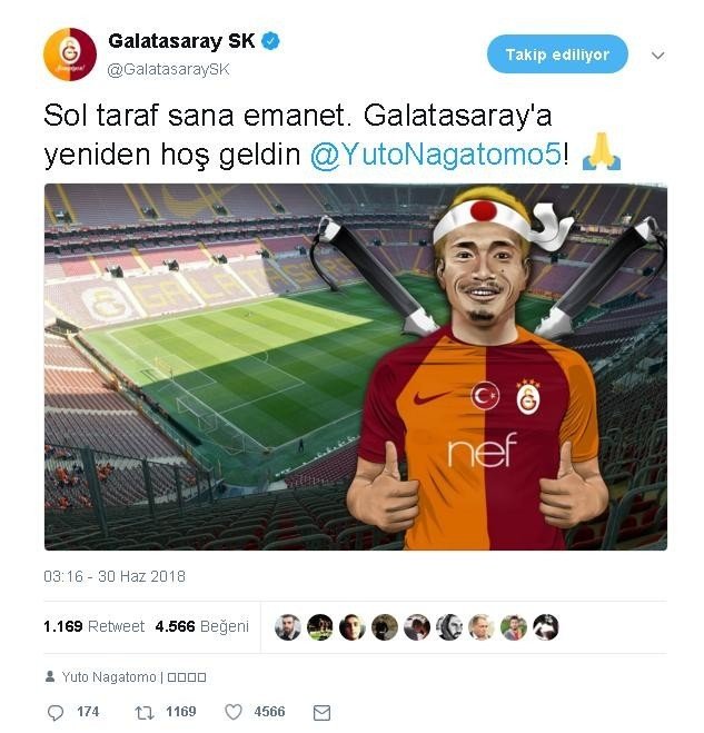 Galatasaraydan Nagatomoya Hoş Geldin Mesajı