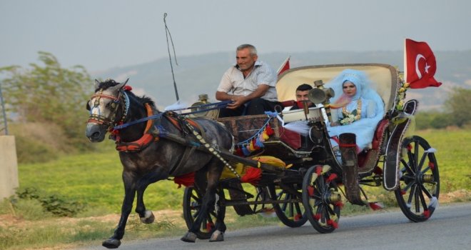 Yeni Evlenen Çiftin Faytondan Gelin Arabası Hayali Gerçek Oldu