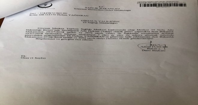 O Doktor Görevine İade Edildi