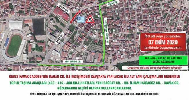 Gebze’de geçici güzergah uygulaması