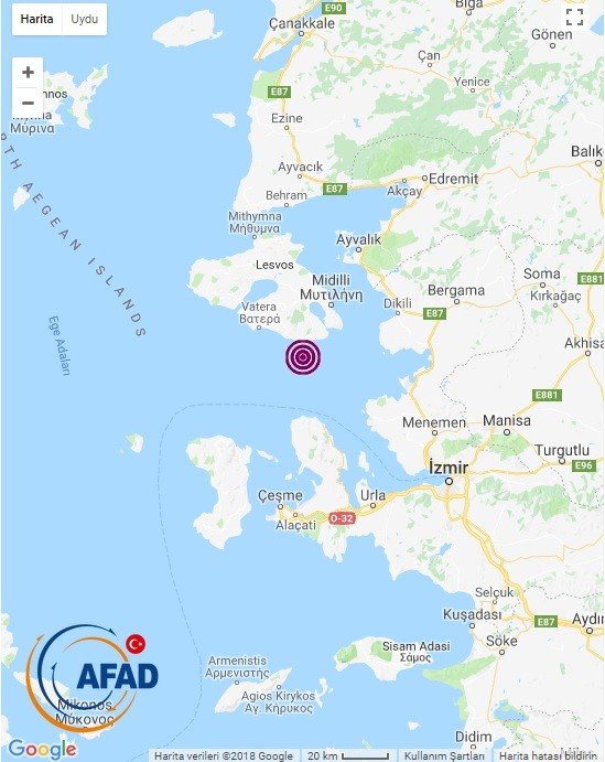 Ege Denizinde 4,2 Büyüklüğünde Deprem