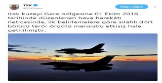 Kuzey Iraka Hava Harekatı: 4 Terörist Etkisiz Hale Getirildi